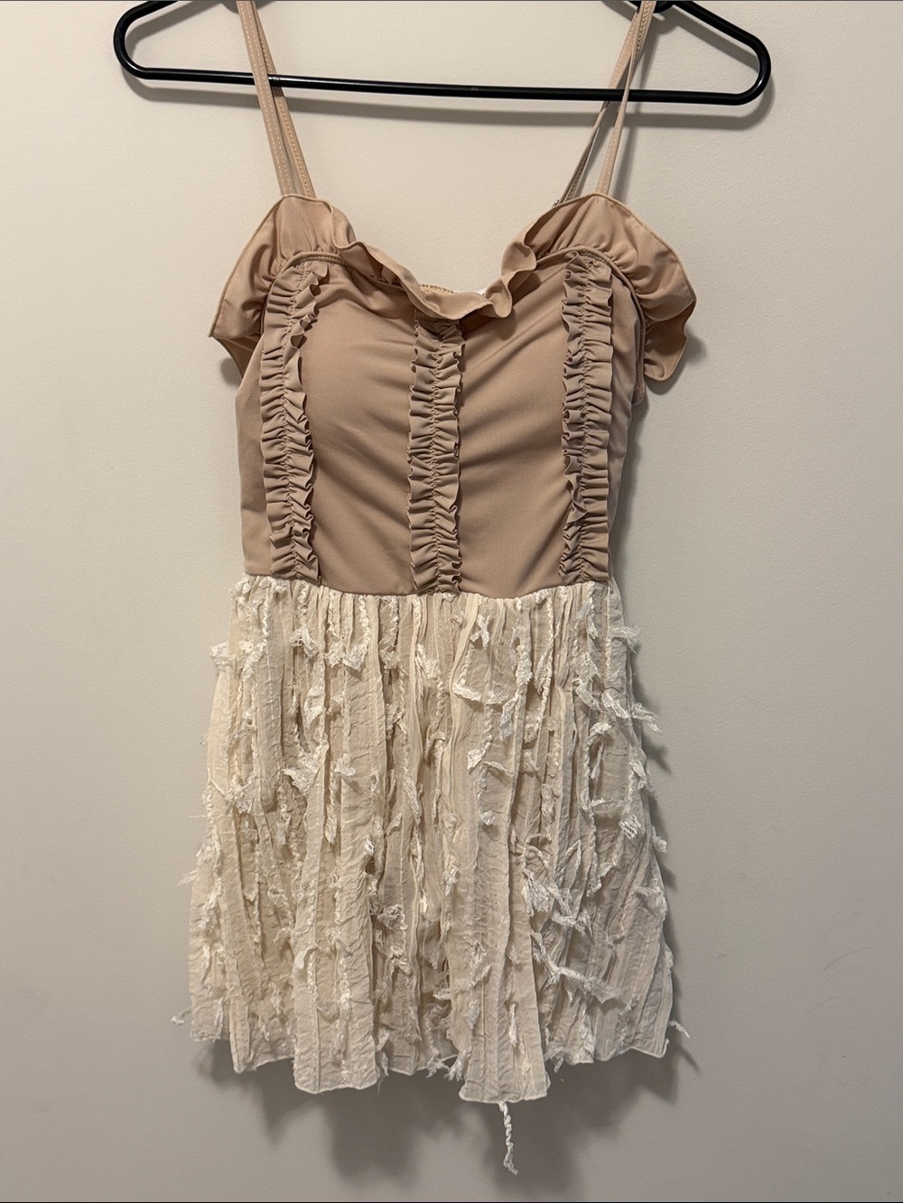 10 for $20🔥Beige and Cream Ruffle-Trim Mini Dress